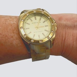 Anne Klein Bracelet Watch in Gold & Tan Resin New Battery